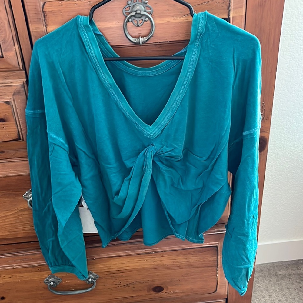 Free People Teal Long Sleeve Top